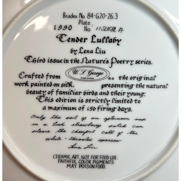 W L George Tender Lullaby Limited Edition Collector Plate By Lena Liu Natures Po - Picture 3 of 3